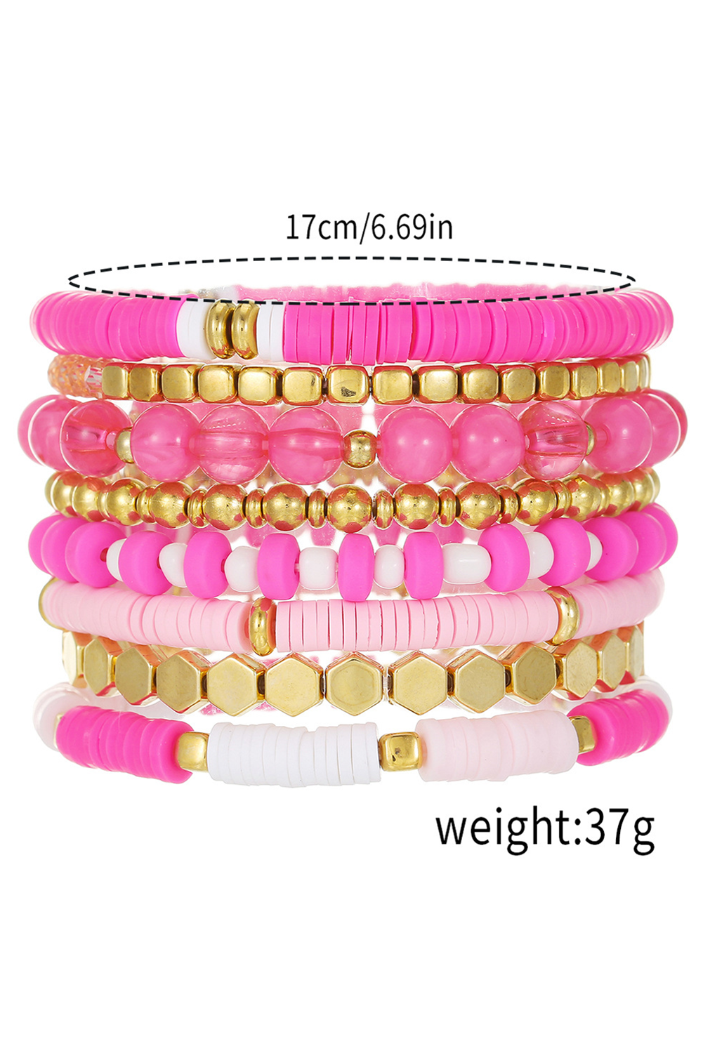 Sachet Pink 8pcs Valentine Vibe Beaded Elastic Bracelet Set Jewelry JT's Designer Fashion