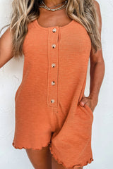 Grapefruit Orange U Neck Button Front Sleeveless Romper Grapefruit Orange Polyester Jumpsuits & Rompers JT's Designer Fashion