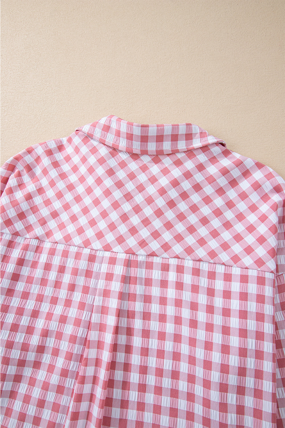 Pink Gingham Print Chest Pockets Buttoned Collared Shirt Blouses & Shirts JT's Designer Fashion