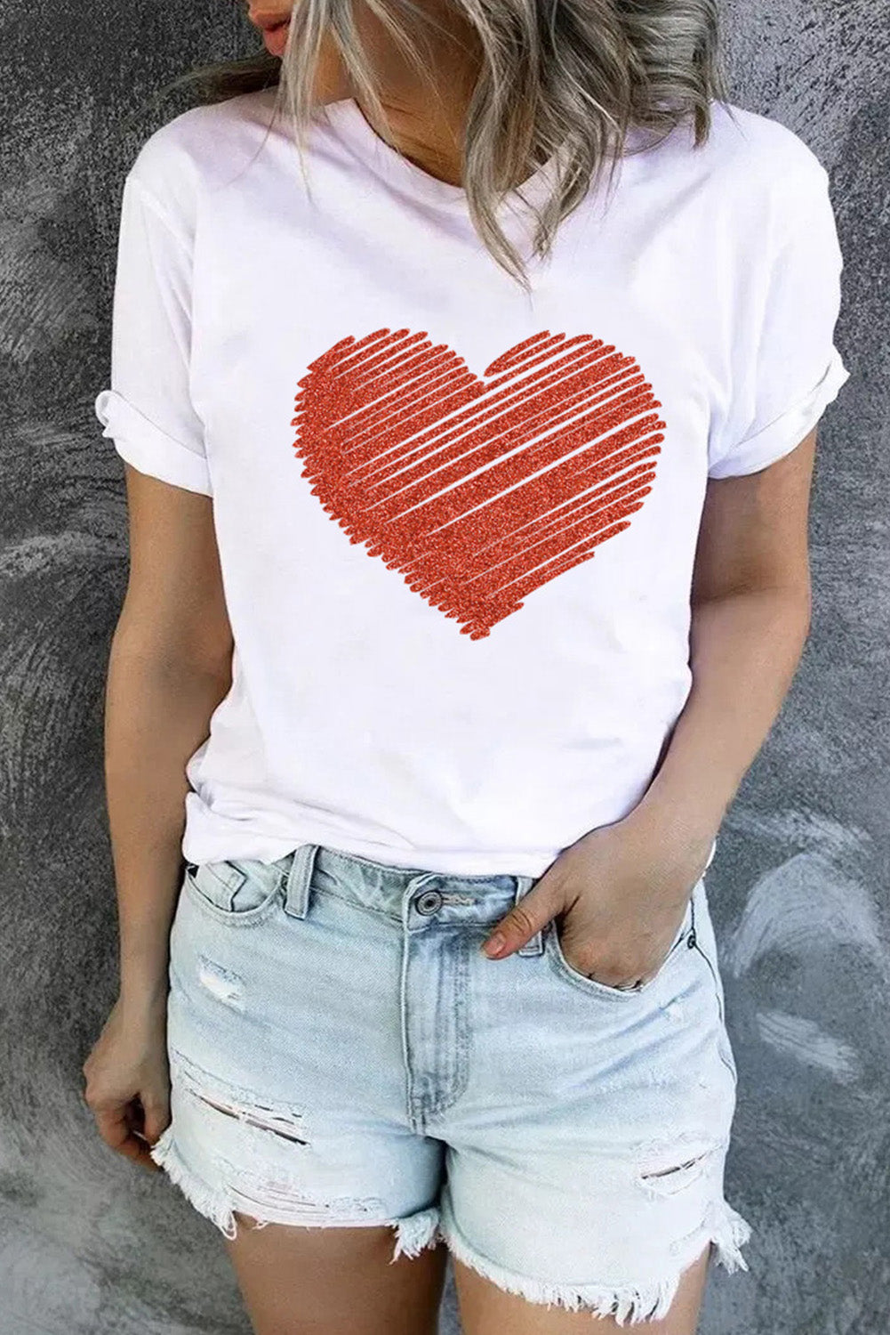 White Heart Shape Glitter Patter Graphic T Shirt Graphic Tees JT's Designer Fashion