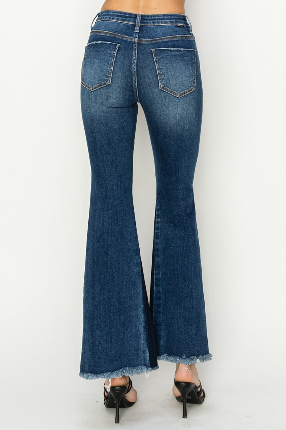 RISEN Full Size High Rise Side Shadow Seam Detail Slit Flare Jeans Jeans JT's Designer Fashion