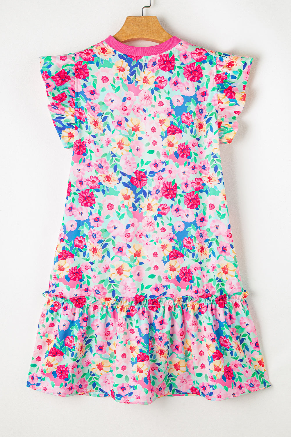 Multicolour Floral Print Flutter Sleeve Ruffled Mini Dress Mini Dresses JT's Designer Fashion