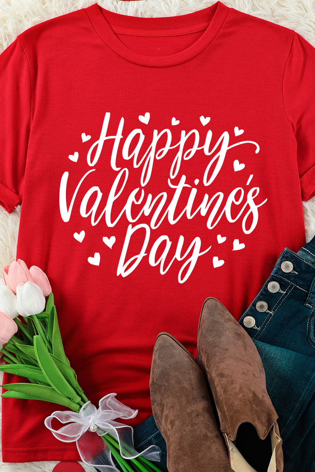 Fiery Red Happy Valentine's Day Heart Graphic Tee Graphic Tees JT's Designer Fashion