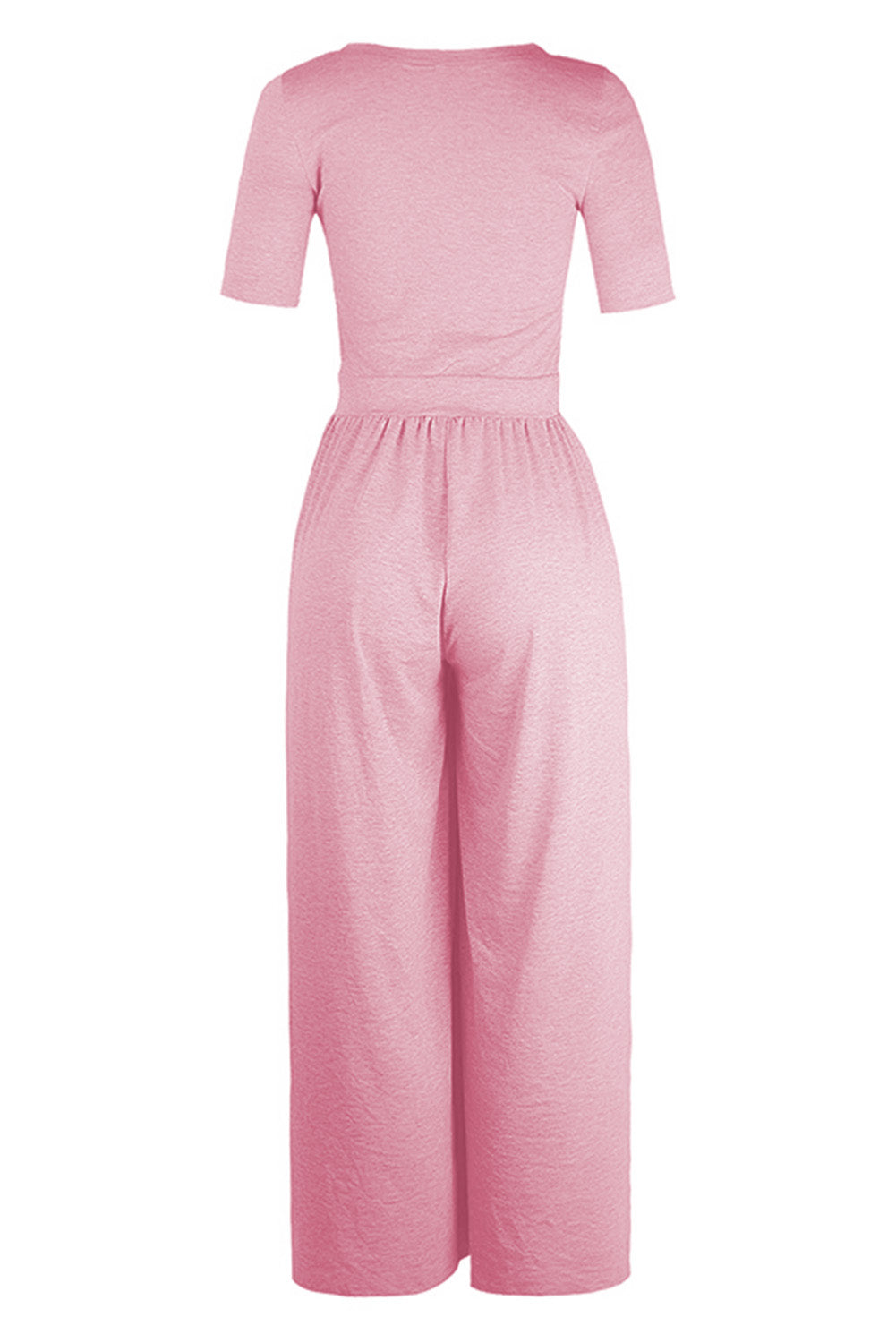 Pink Short Sleeve Bodice Flowy Wide Leg Jumpsuit Jumpsuits & Rompers JT's Designer Fashion