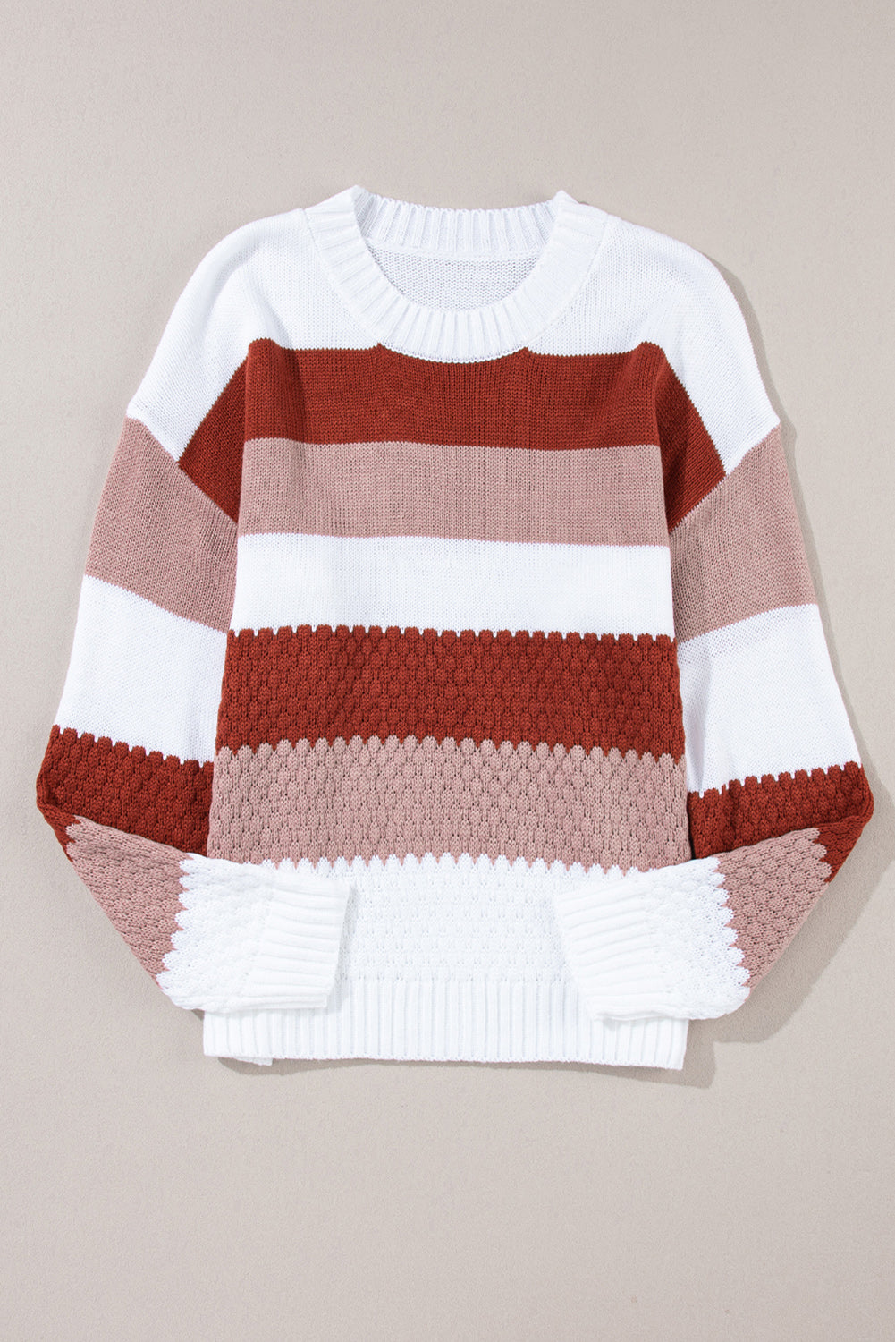 Red Stripe Cable Knit Drop Shoulder Sweater Sweaters & Cardigans JT's Designer Fashion