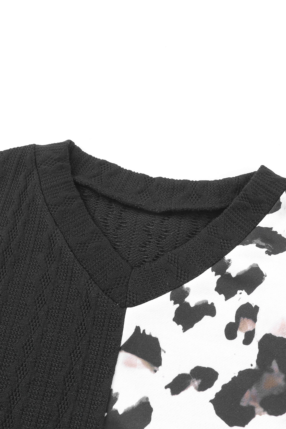 Black Asymmetric Leopard Patchwork Wide Sleeve V Neck Sweater Sweaters & Cardigans JT's Designer Fashion