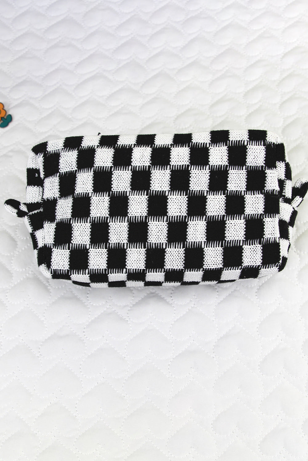 Black Checkered Knitted Zipper Makeup Bag Other Accessories JT's Designer Fashion