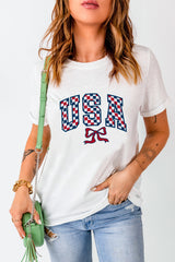 White Checkered USA Graphic Casual Tee Graphic Tees JT's Designer Fashion