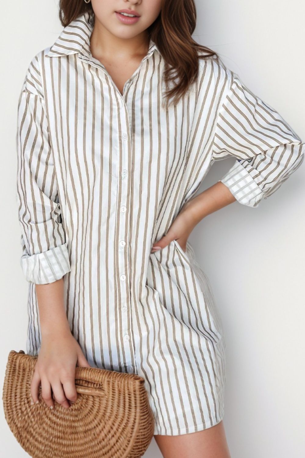 Striped Long Sleeve Mini Shirt Dress Stripe T Shirt Dresses JT's Designer Fashion