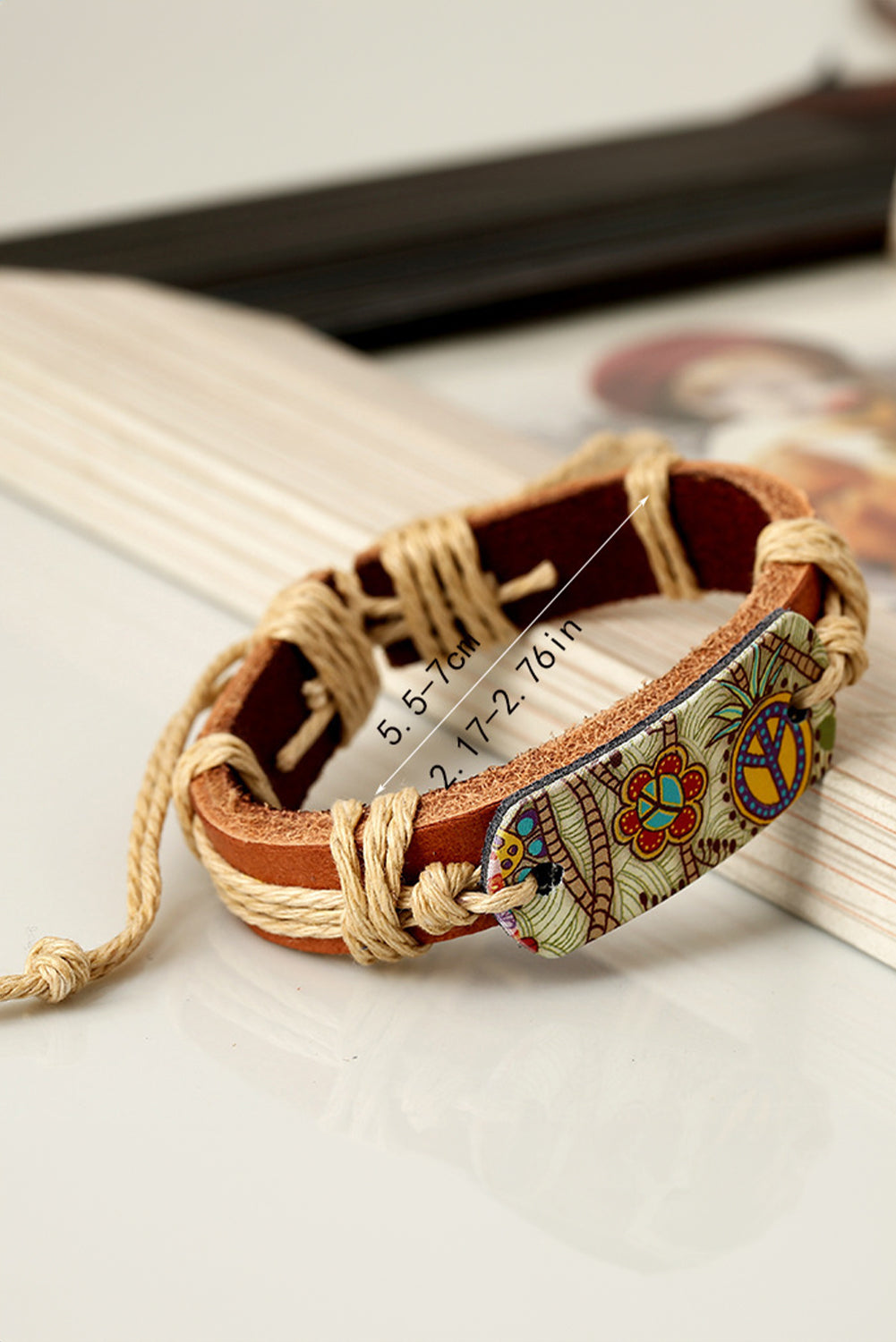 Cinnamon Vintage Boho Floral Printed Braided Rope Leather Bracelet Jewelry JT's Designer Fashion