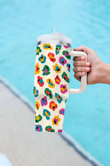 White Multi Color Leopard Print Handle Stainless Tumbler 40oz Tumblers JT's Designer Fashion