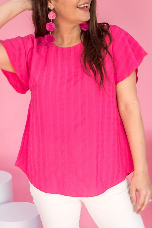 Strawberry Pink Soft Textured Plus Size Shift Top Plus Size JT's Designer Fashion