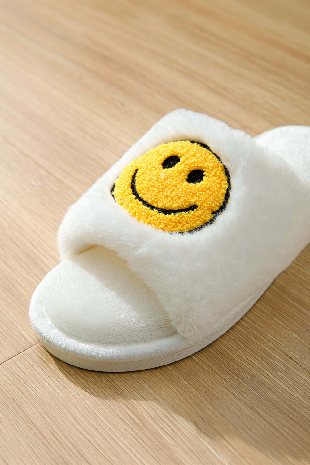 White Smile Emoji Graphic Plush Home Slippers Slippers JT's Designer Fashion