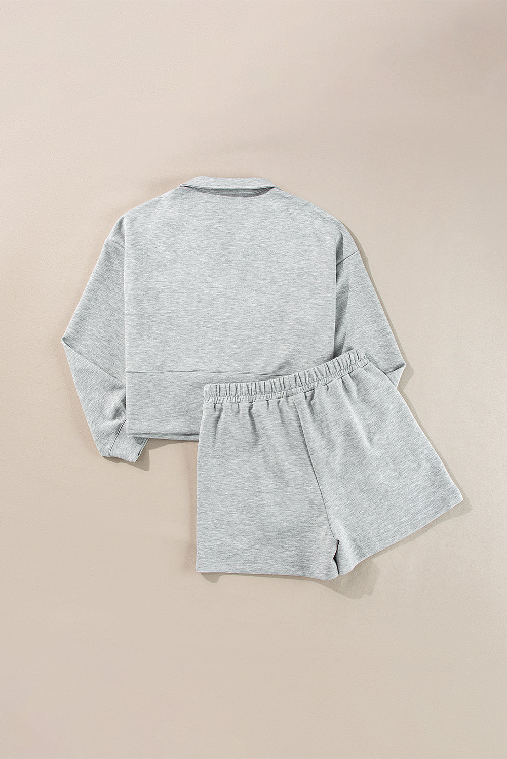 Light Grey Stand Neck Zipped Sweatshirt and Shorts Set Short Sets JT's Designer Fashion