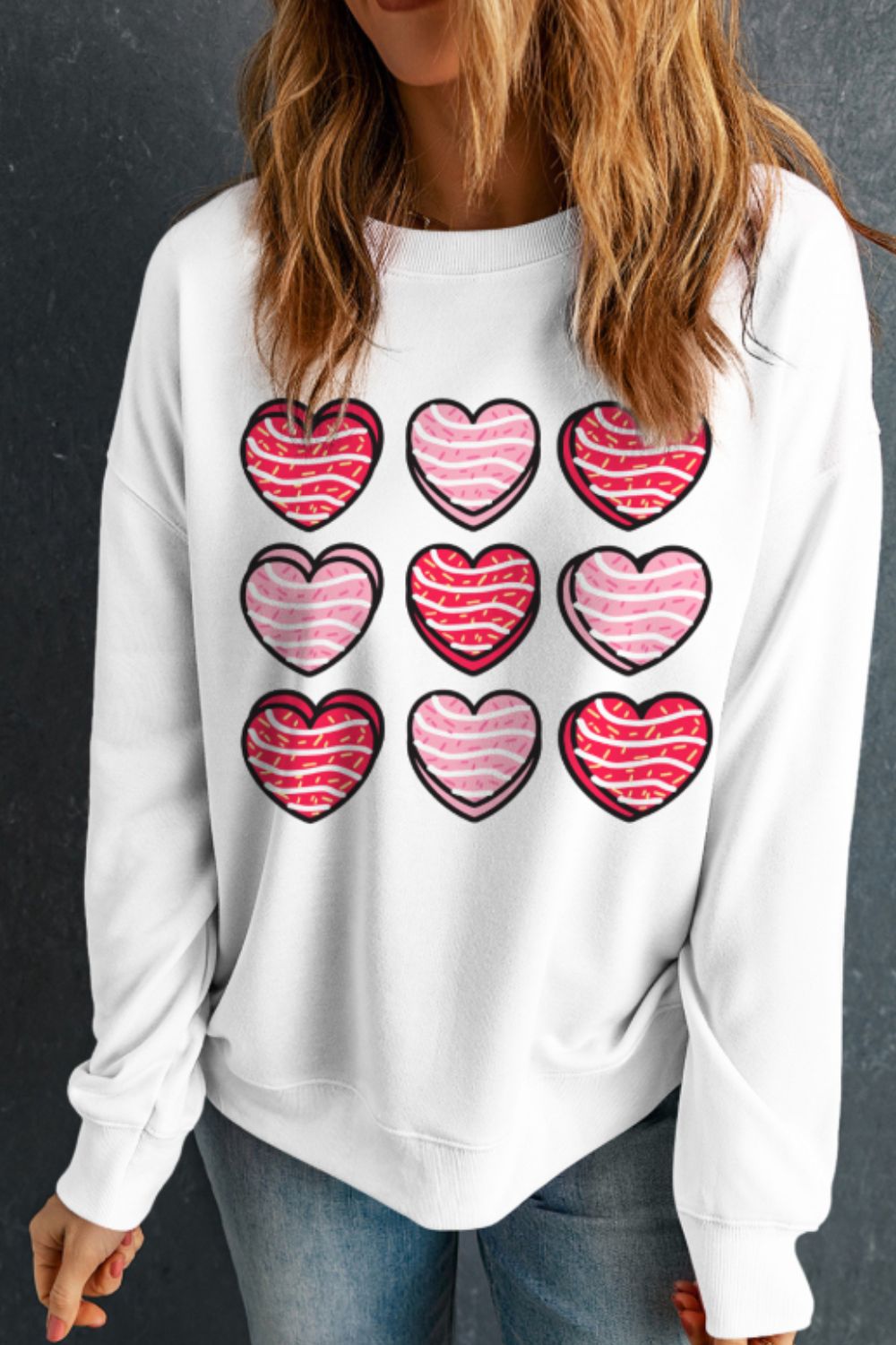 Valentine's Day Heart Round Neck Long Sleeve Sweatshirt Long Sleeve Tops JT's Designer Fashion