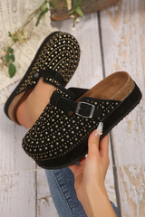 Black Rivet Buckle Closed Toe Platform Slippers Slippers JT's Designer Fashion