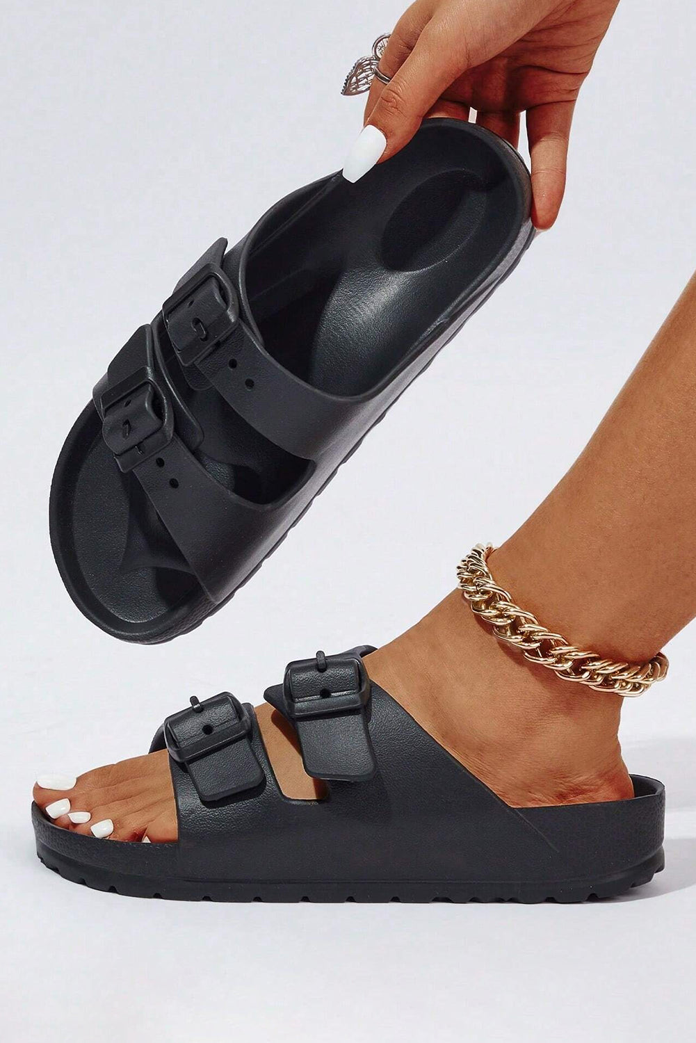 Black Double-buckle EVA Slippers Slippers JT's Designer Fashion