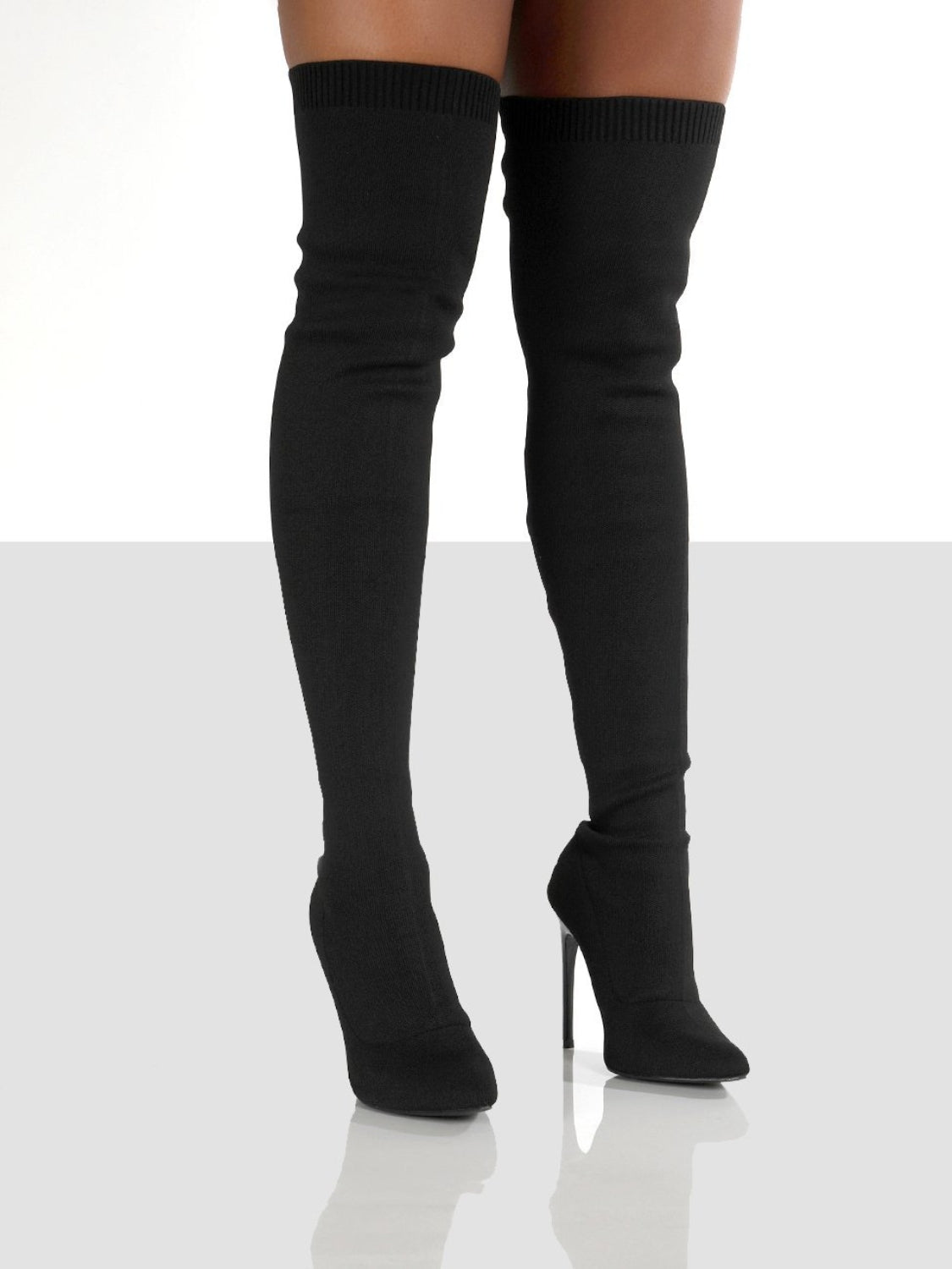 Point Toe Over Knee Stiletto Boots Black Boots JT's Designer Fashion