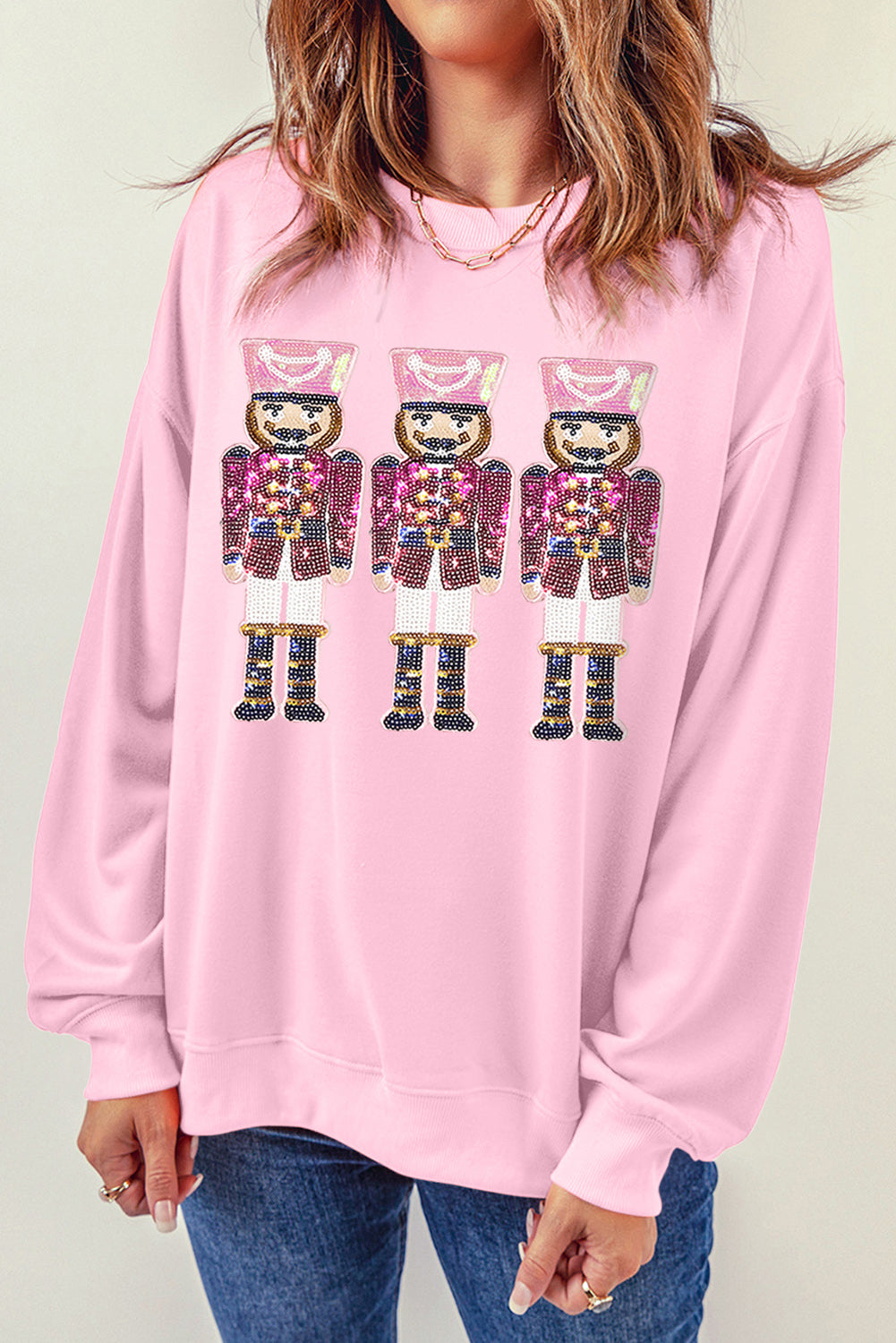 Pink Christmas Nutcracker Graphic Pullover Sweatshirt Graphic Sweatshirts JT's Designer Fashion