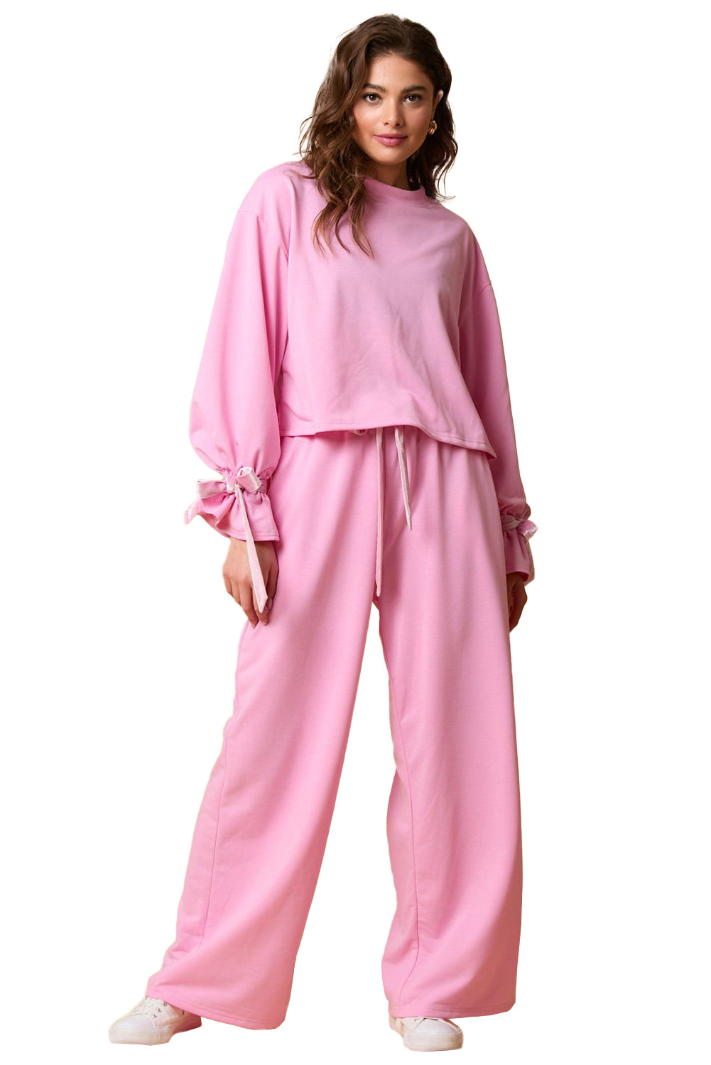 Bonbon Solid Color Drawstring Long Sleeve Top and Pants Set Pant Sets JT's Designer Fashion