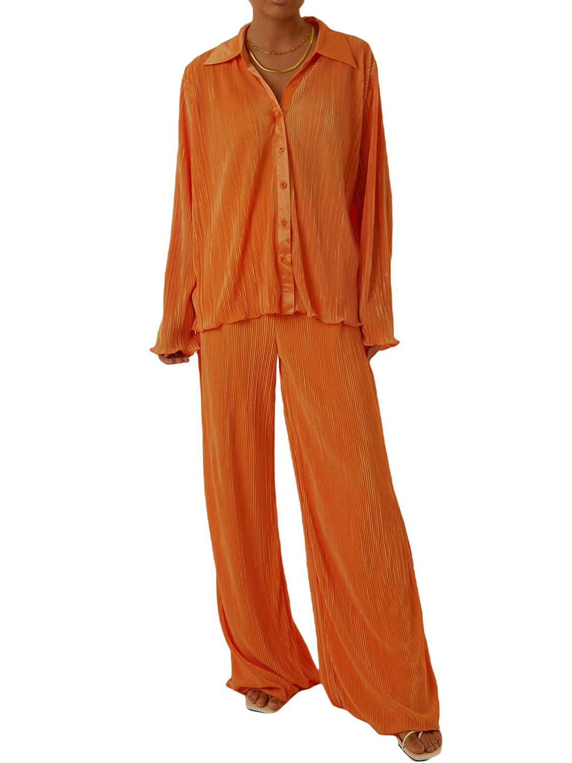 Collared Neck Long Sleeve Top and Pants Lounge Set Sleepwear JT's Designer Fashion