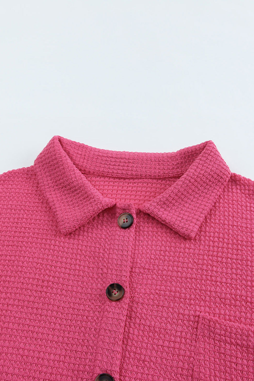 Pink Waffle Knit Button Up Casual Shirt Blouses & Shirts JT's Designer Fashion