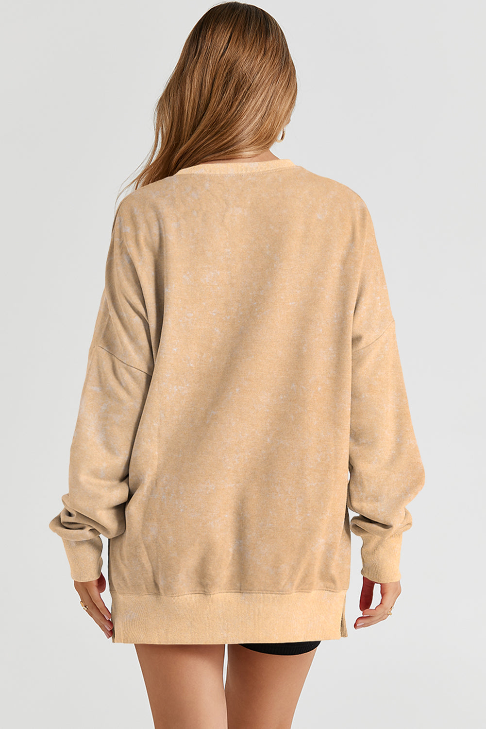 Khaki Drop Shoulder Ribbed Trim Oversized Sweatshirt Sweatshirts & Hoodies JT's Designer Fashion