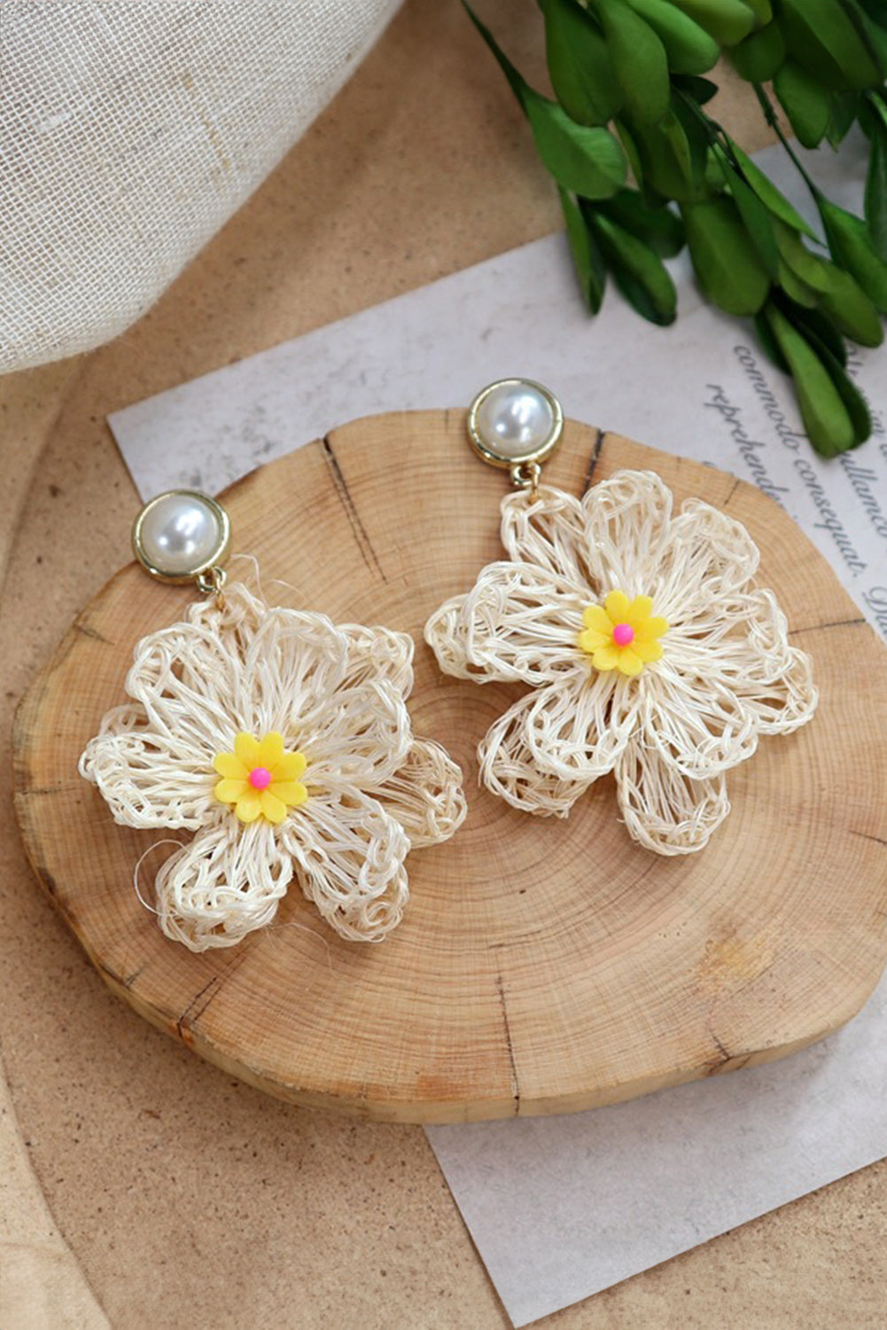 White Large Flower Crochet Pearl Stud Earrings Jewelry JT's Designer Fashion