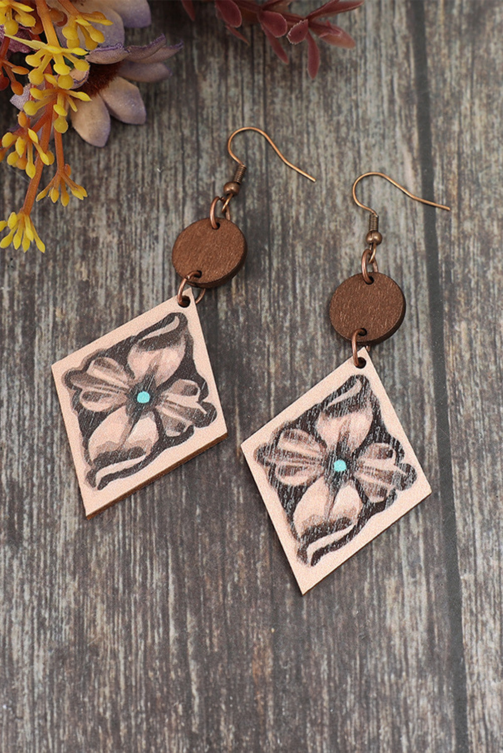 DUNE Western Floral Wooden Dangle Earrings Jewelry JT's Designer Fashion