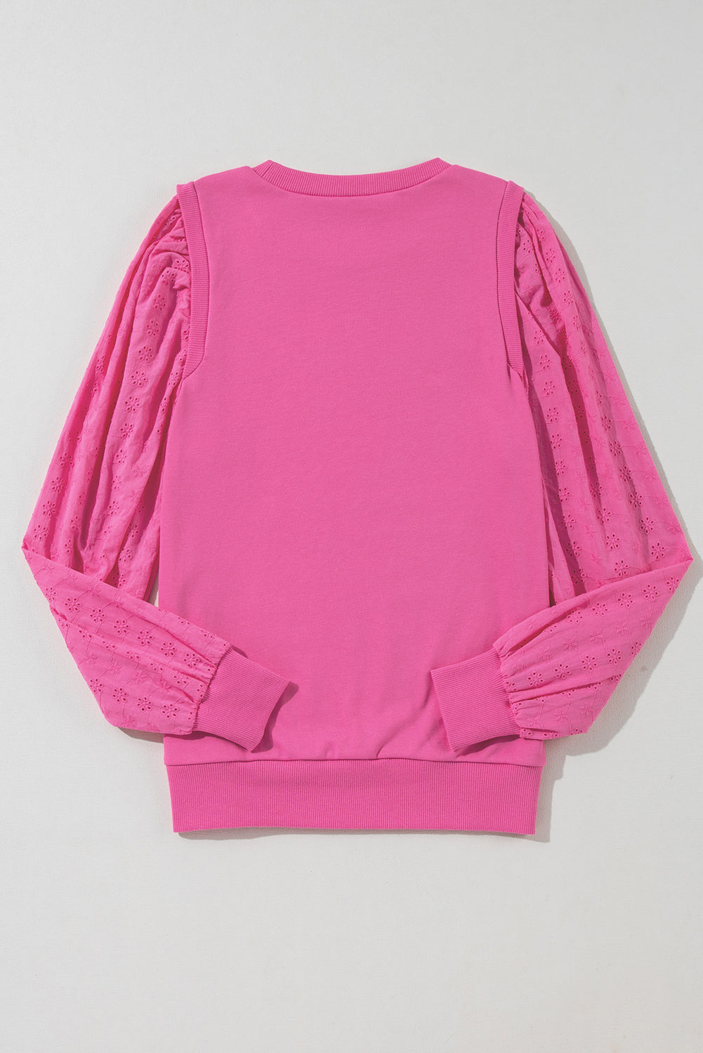 Bright Pink Textured Patchwork Round Neck Sweatshirt Sweatshirts & Hoodies JT's Designer Fashion