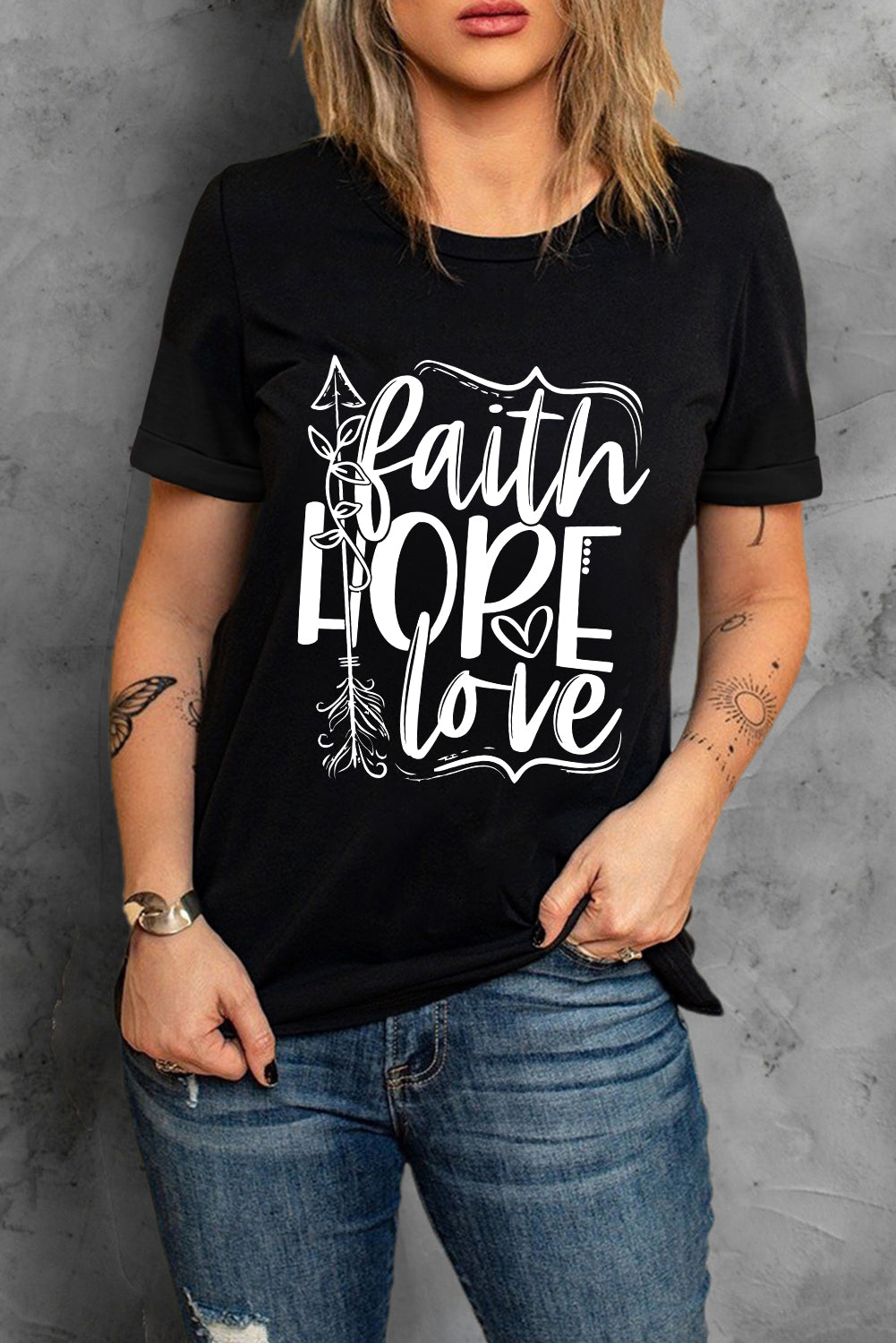 Black Faith Hope Love Graphic T Shirt Graphic Tees JT's Designer Fashion