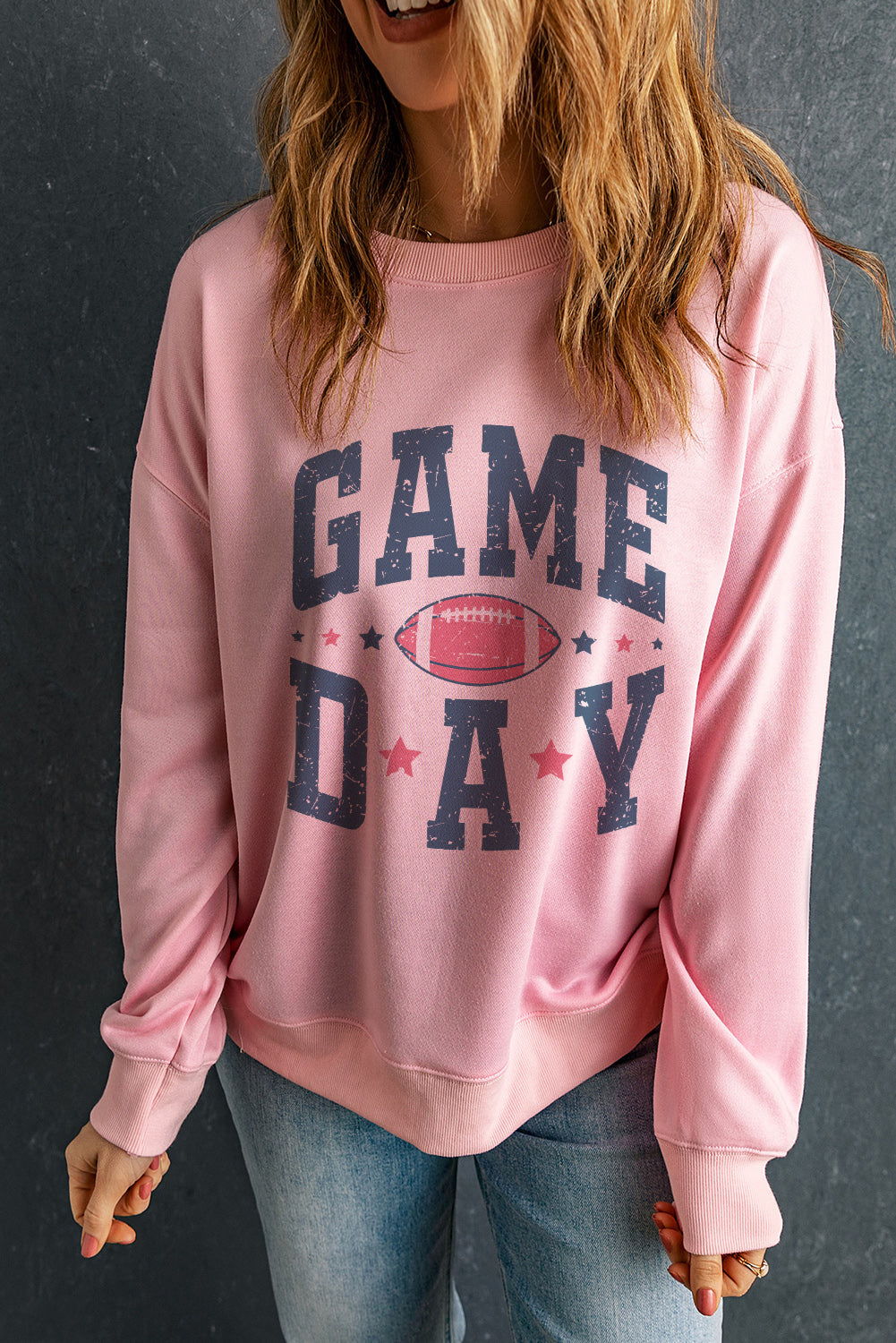 Pink Rugby Football GAME DAY Graphic Drop Shoulder Sweatshirt Graphic Sweatshirts JT's Designer Fashion