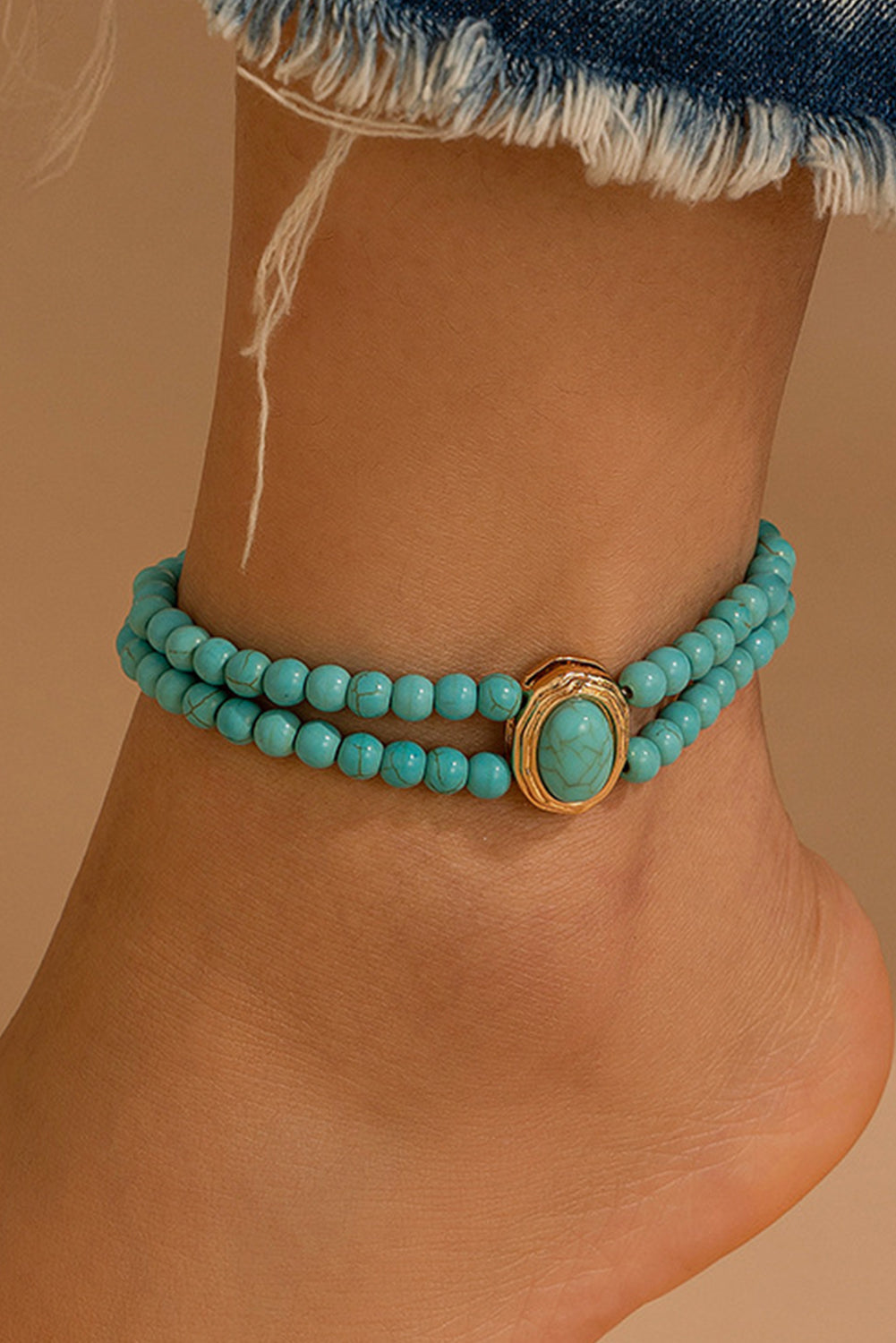 Light Blue Pearl/Turquoise Beaded Double Layered Anklet Jewelry JT's Designer Fashion