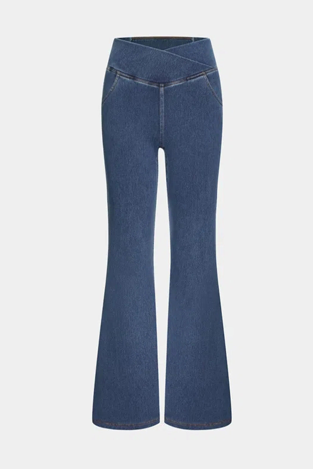 Sail Blue Crossover High Waisted Stretchy Flare Jeans Bottoms JT's Designer Fashion