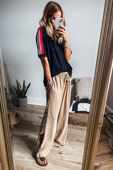 Parchment Leopard Patched Loose Drawstring High Waist Pants Bottoms JT's Designer Fashion