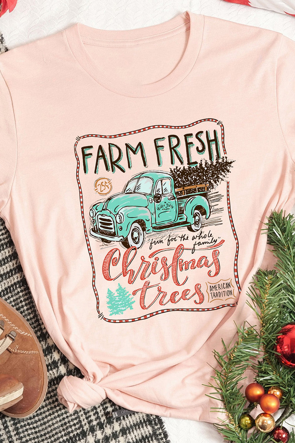 Pink Christmas Trees Truck Graphic Print T Shirt Graphic Tees JT's Designer Fashion