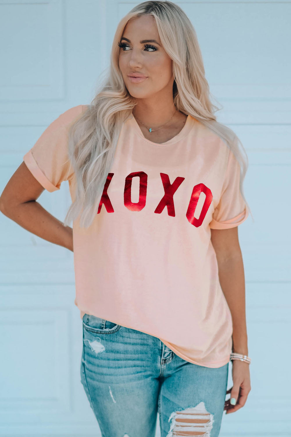 Pink XOXO Glitter Graphic Tee Graphic Tees JT's Designer Fashion