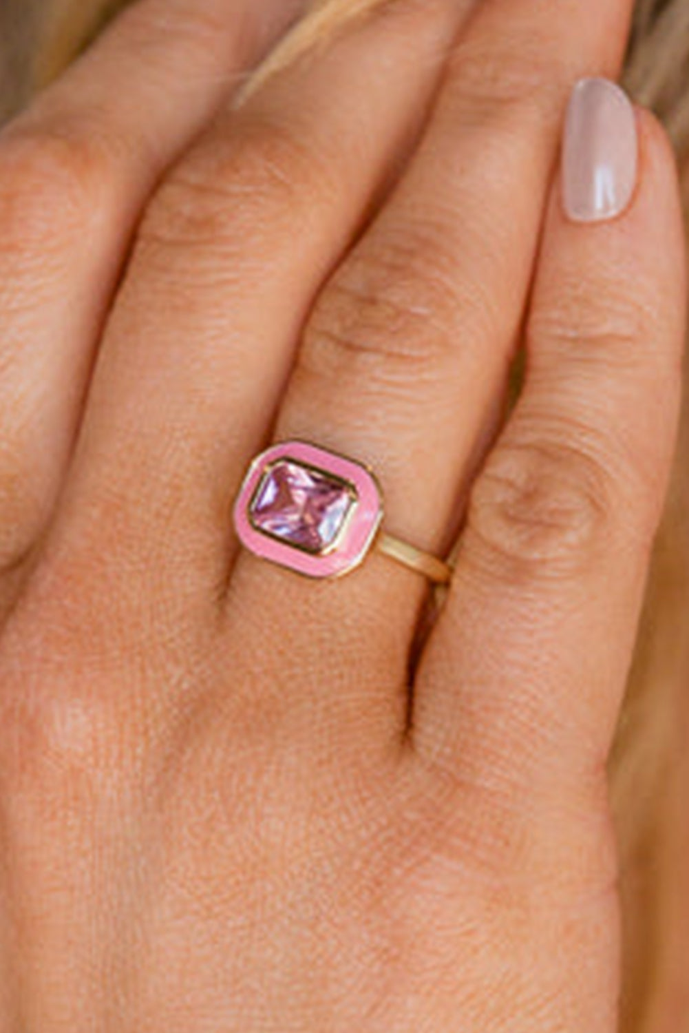 Pink Square Gem Insert Alloy Ring Jewelry JT's Designer Fashion