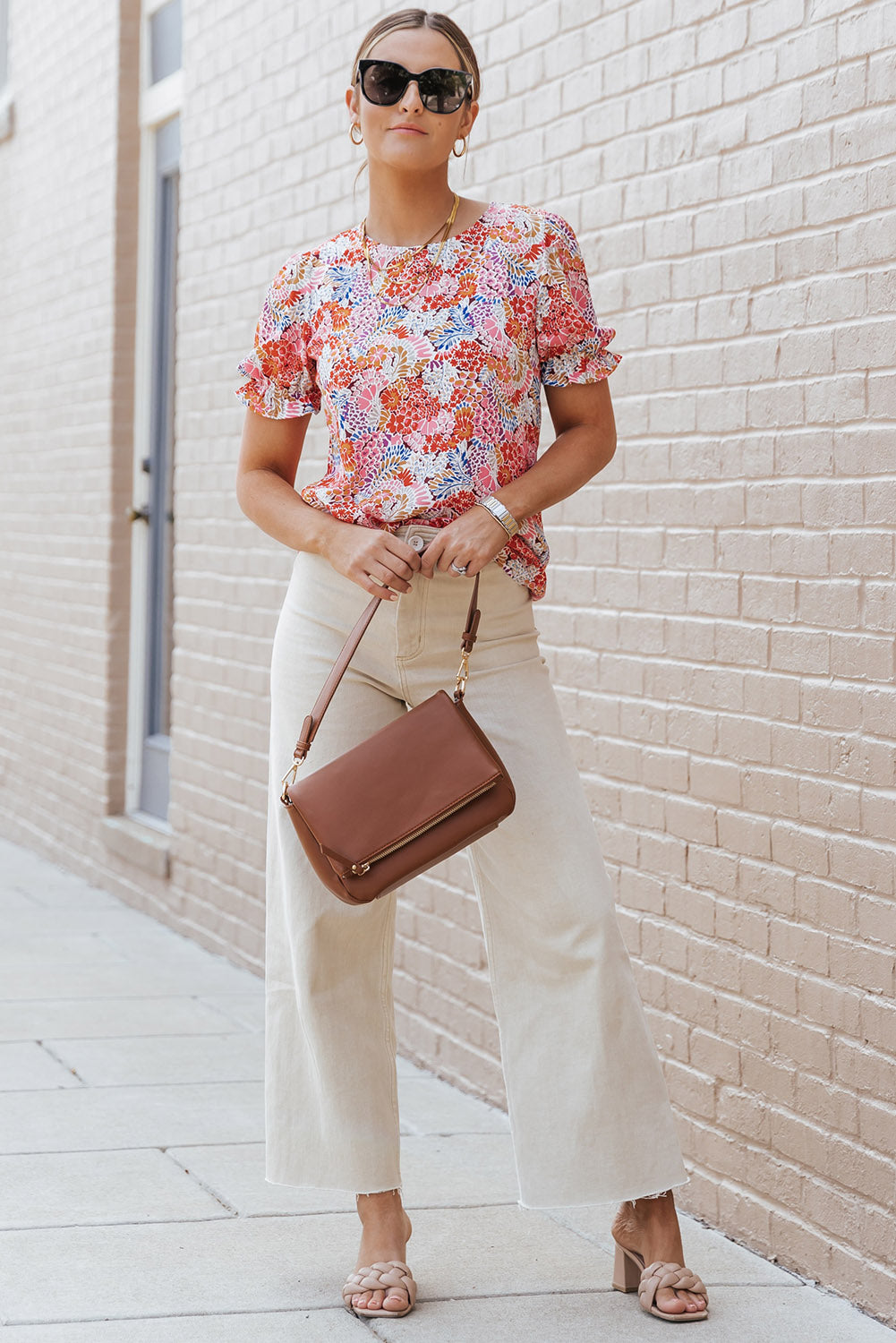 Multicolor Mix Floral Pattern Bubble Sleeve Blouse Blouses & Shirts JT's Designer Fashion