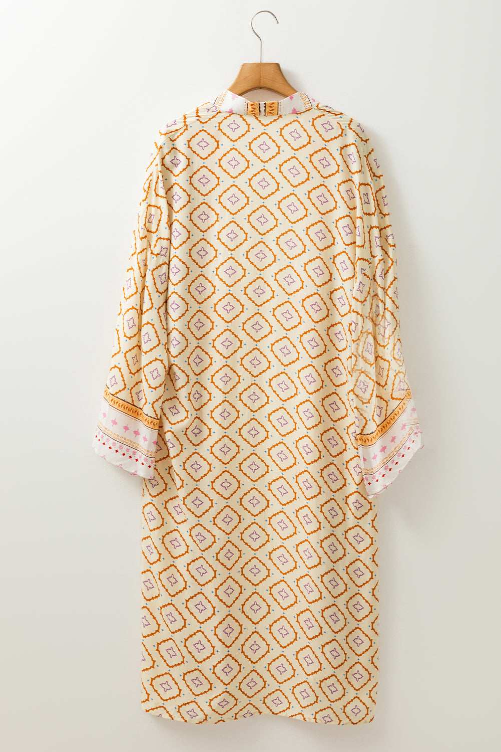 Yellow Bohemian Geometric Printed Loose Sleeve Long Kimono Kimonos JT's Designer Fashion