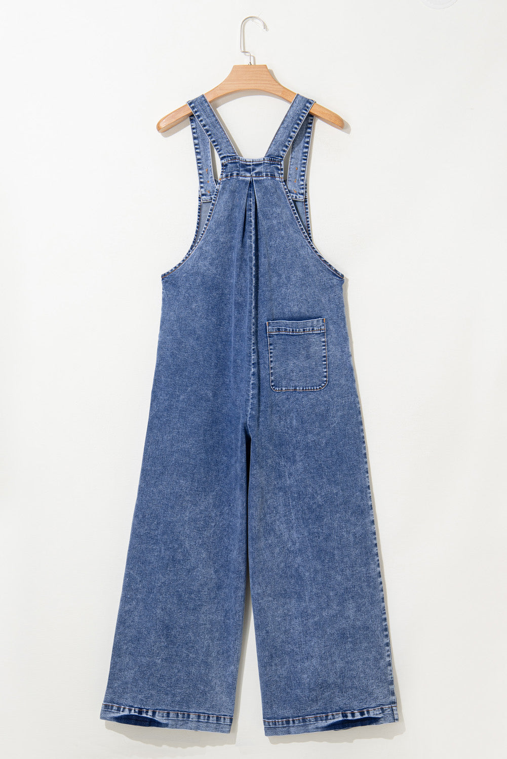 Light Blue Mineral Wash Buttoned Straps Wide Leg Denim Overalls Jumpsuits & Rompers JT's Designer Fashion