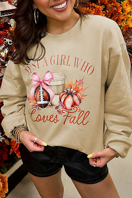 Parchment Just a Girl Who Loves Fall Printed Sweatshirt Parchment 50%Polyester+50%Cotton Graphic Sweatshirts JT's Designer Fashion