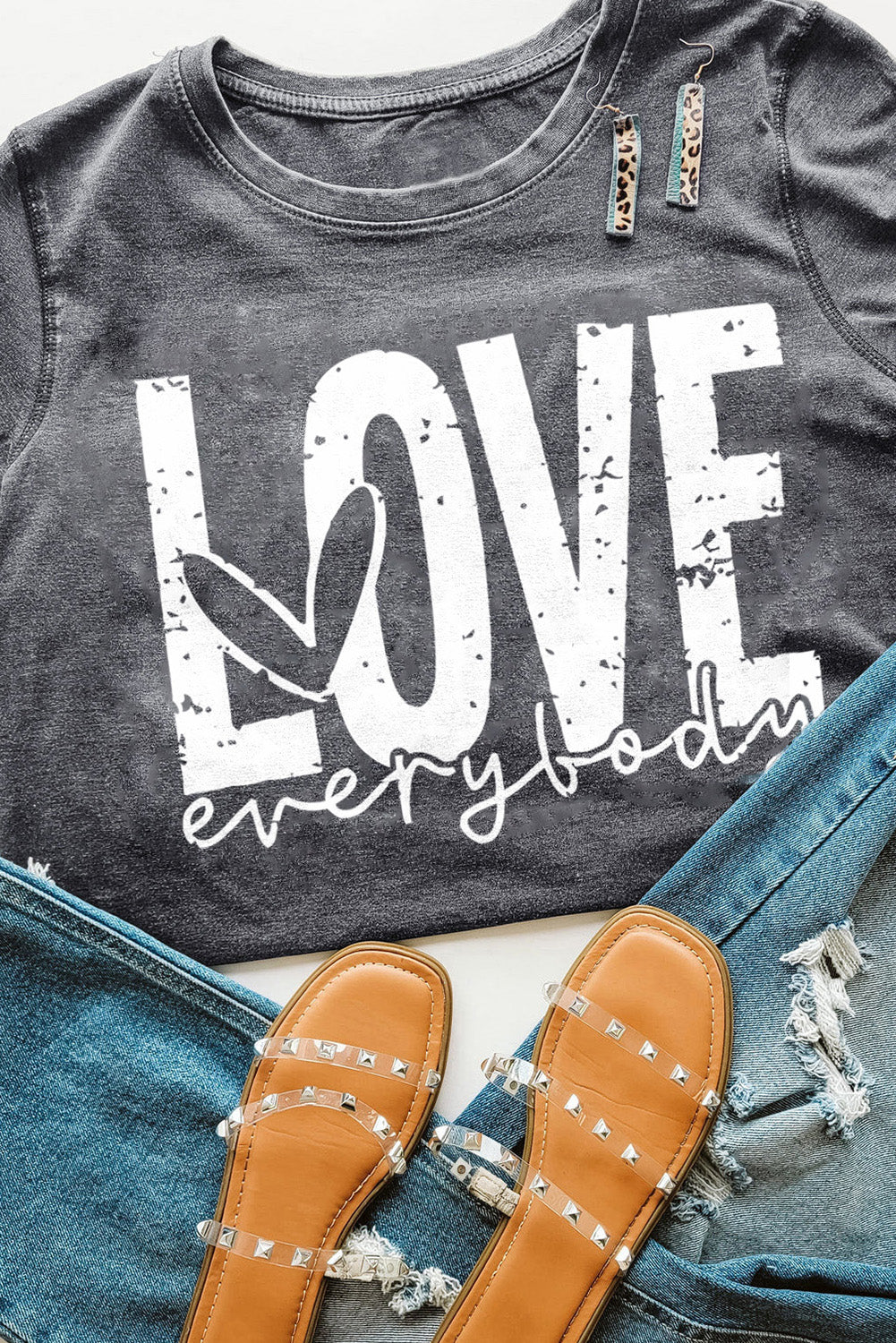 Gray LOVE everybody Graphic T-shirt Graphic Tees JT's Designer Fashion