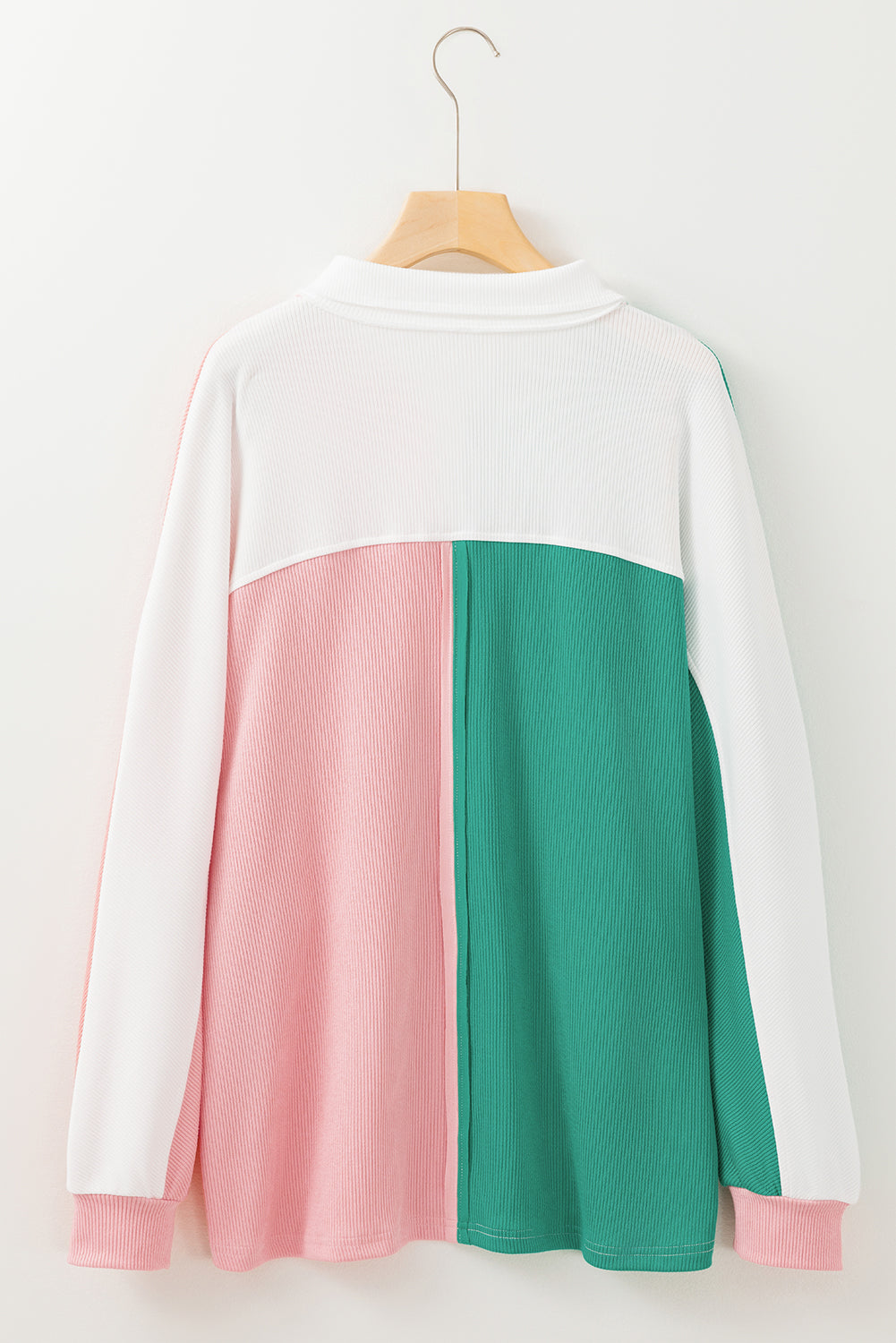 Pink Colorblock Ribbed Collared Oversized Sweatshirt Sweatshirts & Hoodies JT's Designer Fashion