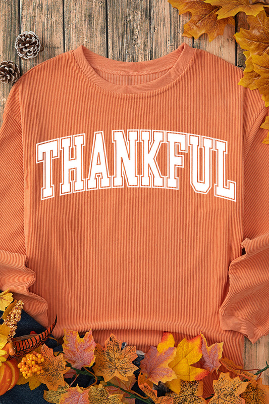 Orange THANKFUL Crew Neck Pullover Sweatshirt Orange-3 100%Polyester Graphic Sweatshirts JT's Designer Fashion