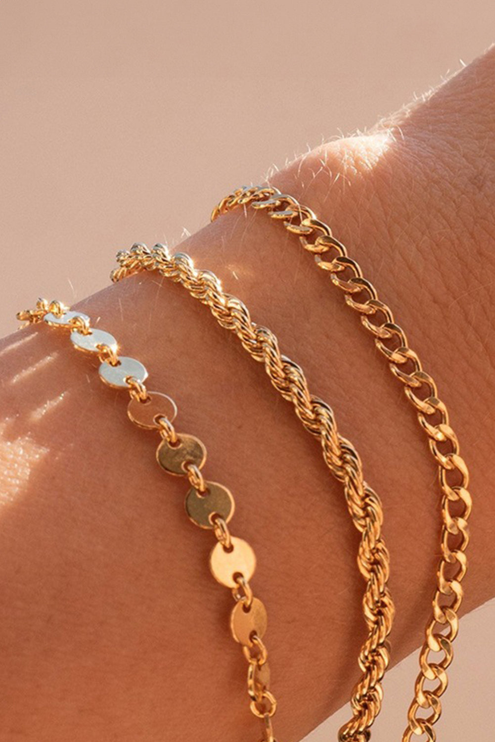 Gold 3Pcs Disc Plated Adjustable Chain Bracelet Set Jewelry JT's Designer Fashion