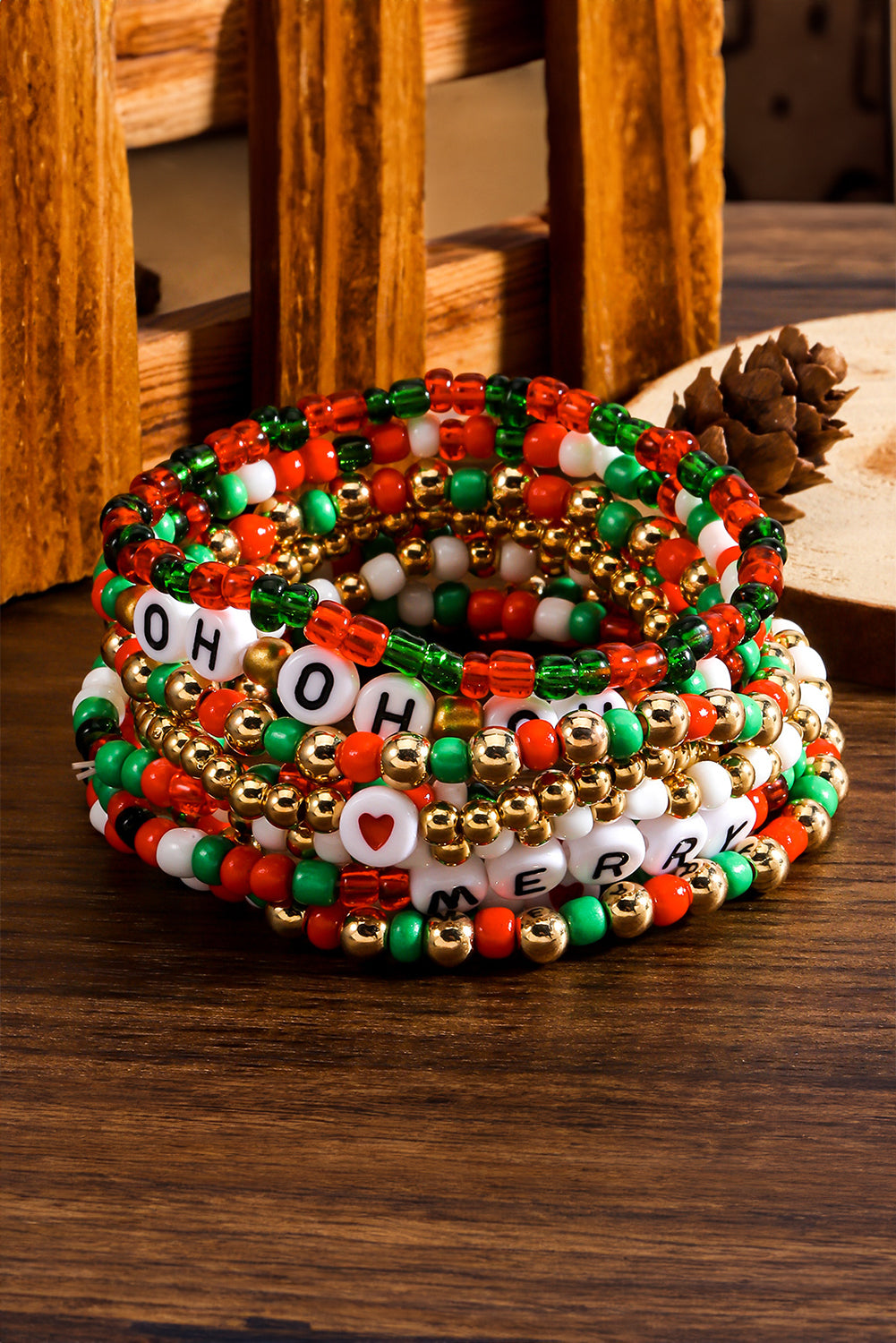 Fiery Red HO HO HO MERRY Beaded Multi-Layer Bracelet Jewelry JT's Designer Fashion