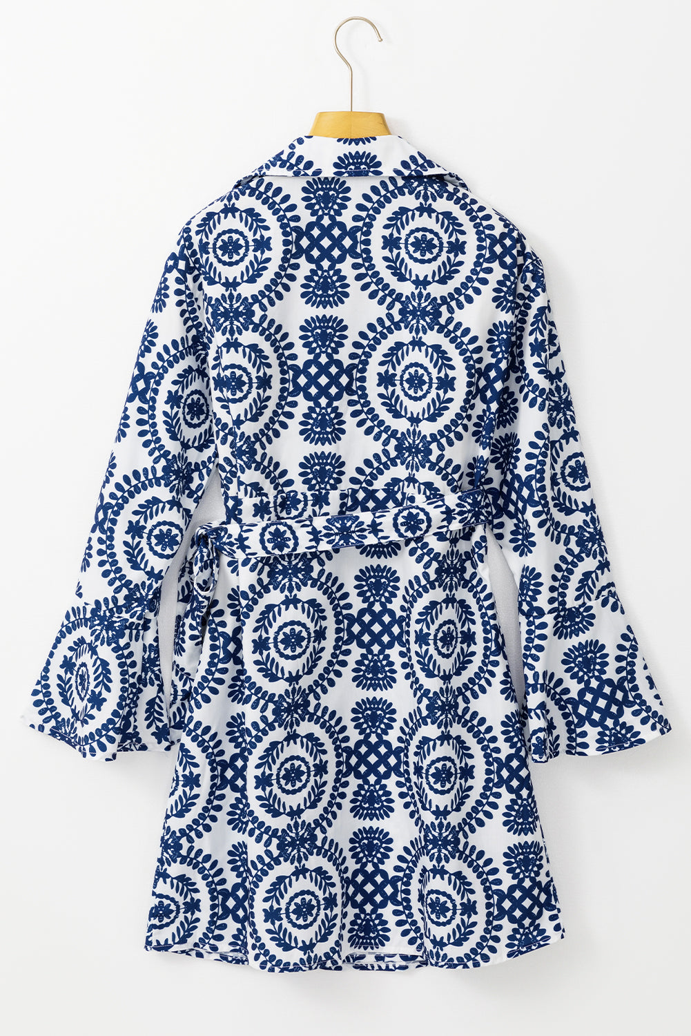 Blue Floral Print V Neck Wrapped Knot Long Sleeve Dress Floral Dresses JT's Designer Fashion