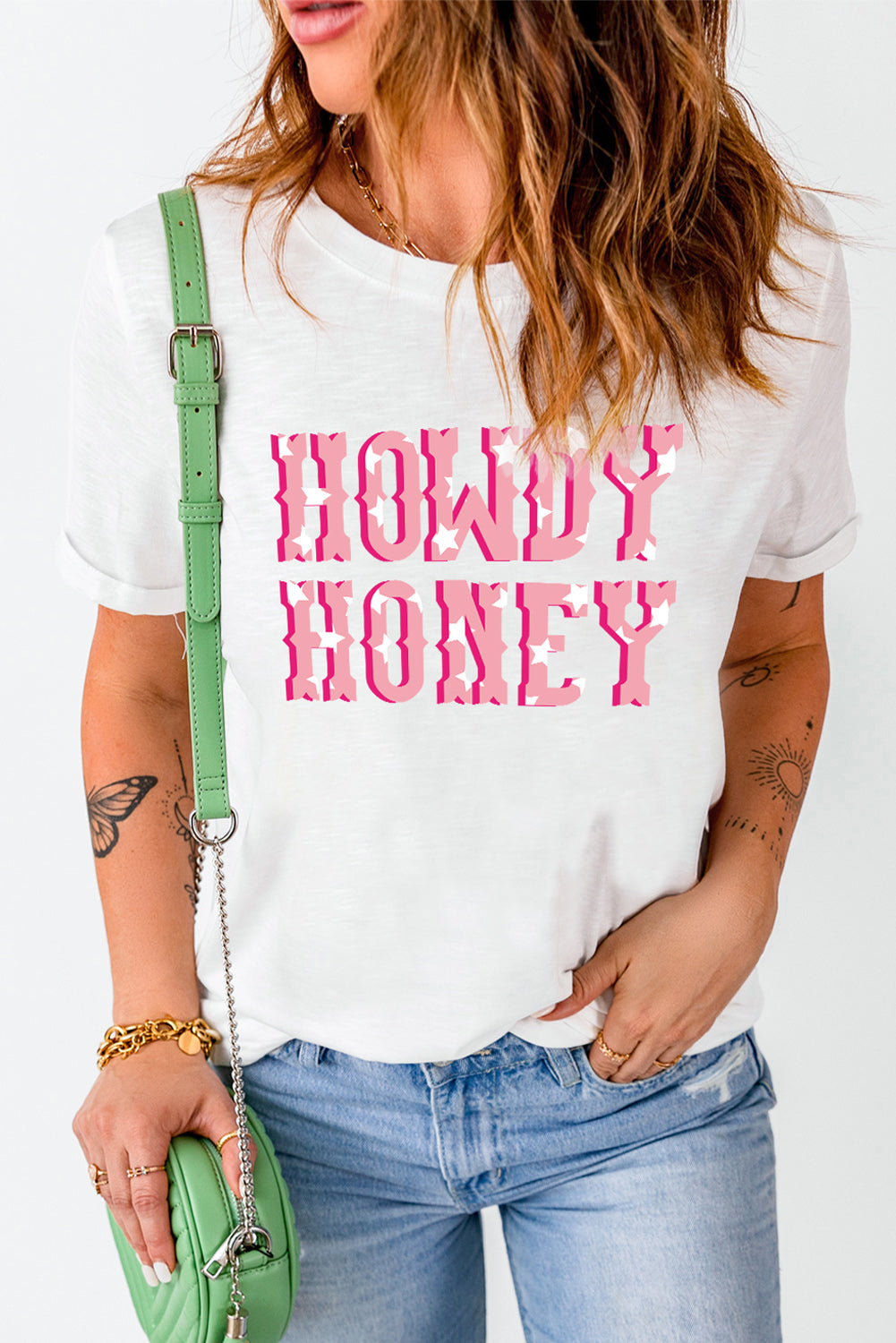 White HOWDY HONEY Graphic T Shirt Graphic Tees JT's Designer Fashion