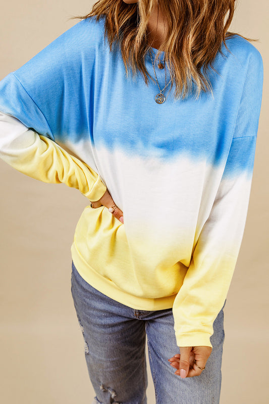 Blue Color Block Tie Dye Pullover Sweatshirt Sweatshirts & Hoodies JT's Designer Fashion